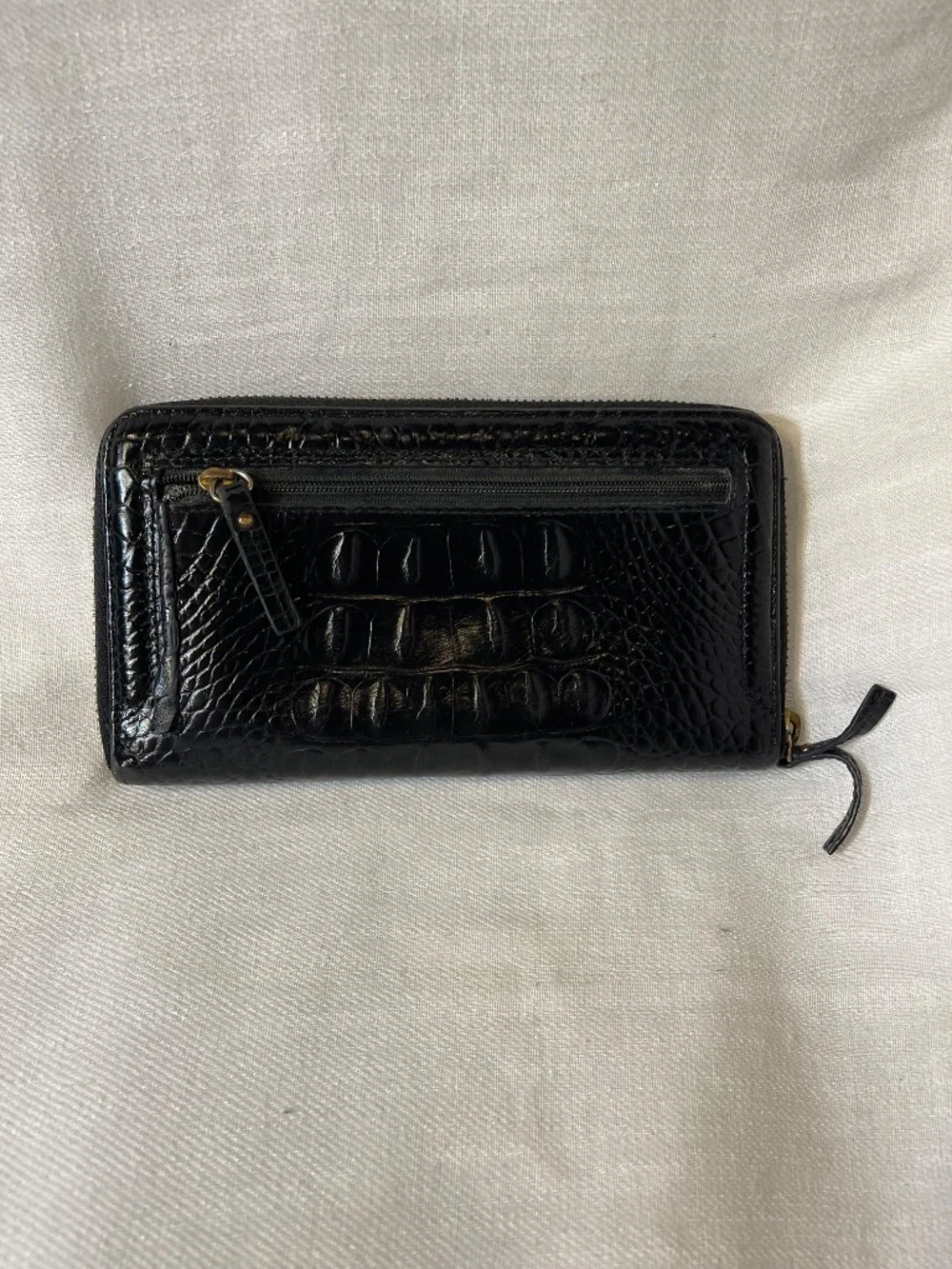 Brahmin Black Croc-Embossed Zip Card Holder